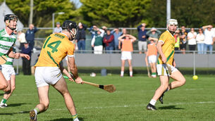 <p> Dungourney's Cillian O'Callaghan hammers the ball to the Valley Rovers net during their Premier IHC semi-final clash at Ballyanly. Picture: David Keane</p> <p> Dungourney's Cillian O'Callaghan hammers the ball to the Valley Rovers net during their Premier IHC semi-final clash at Ballyanly. Picture: David Keane</p>