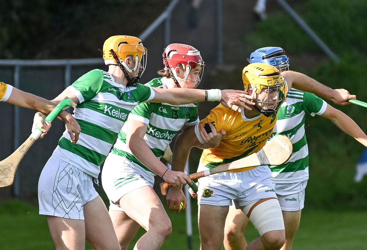  Dungourney's Richie Harney breaks out of defence under pressure from Valley Rovers' Joe Twohig and Evan O'Shea. Picture: David Keane.