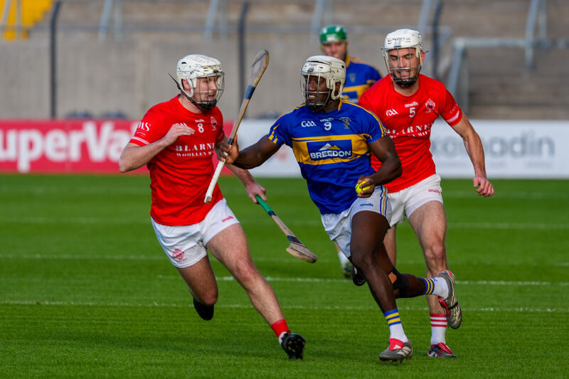 Blarney’s Denis McSweeney tackles Carrigtwohill’s Justin Oke. Picture: Noel Sweeney Blarney’s Denis McSweeney tackles Carrigtwohill’s Justin Oke. Picture: Noel Sweeney