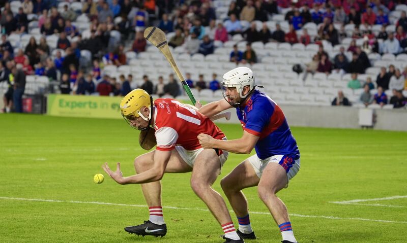 Watergrasshill’s Seán Desmond claims the ball, under pressure from Cian O’Connor of Erin’s Own. Picture: Noel Sweeney Watergrasshill’s Seán Desmond claims the ball, under pressure from Cian O’Connor of Erin’s Own. Picture: Noel Sweeney