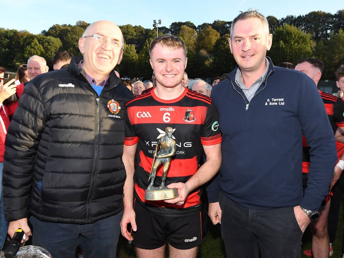 Newmarket captain Mikey Browne received the Man of the Match in the presence of John Murphy, Vice Chairman, Duhallow Junior Board and Connie Tarrant, sponsor. Picture John Tarrant