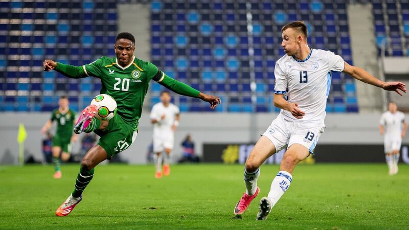 Ireland's Chiedozie Ogbene with Israel's Nikita Stoinov Ireland's Chiedozie Ogbene with Israel's Nikita Stoinov
