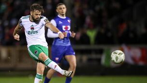 <p>Greg Bolger of Cork City has a shot on goal during the SSE Airtricity Men's First Division match between Treaty United and Cork City at Markets Field in Limerick. Photo by Michael P Ryan/Sportsfile</p> <p>Greg Bolger of Cork City has a shot on goal during the SSE Airtricity Men's First Division match between Treaty United and Cork City at Markets Field in Limerick. Photo by Michael P Ryan/Sportsfile</p>