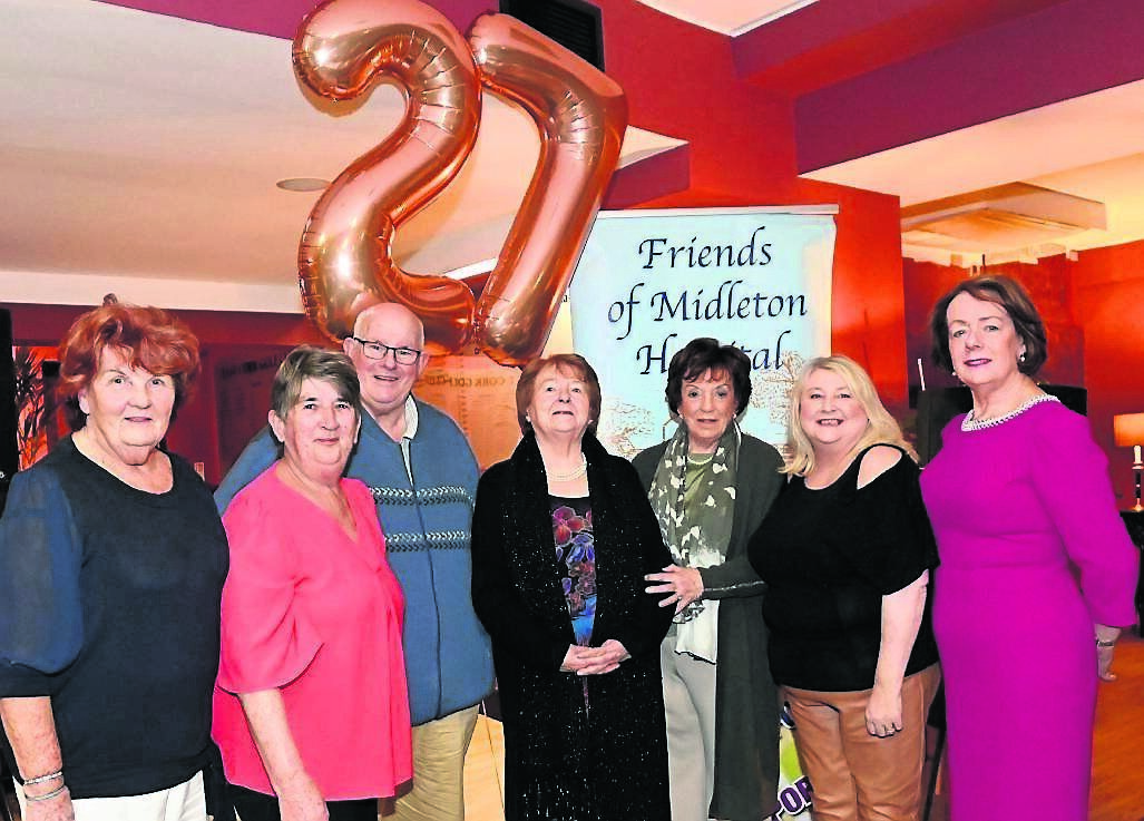Committee members Mairead Davies, Maura Milton, Edmond Bailey, vice chairman, Kitty O’Sullivan, secretary; Carmel McDonough, chairperson, and Ann O’Connor-Buckley, founder of The Friends of Midleton Hospital, celebrating 27 years of fundraising at a gathering in 2022 in honour of all their supporters who gave so generously over the years at East Cork Golf Club.	Picture: Eddie O’Hare
