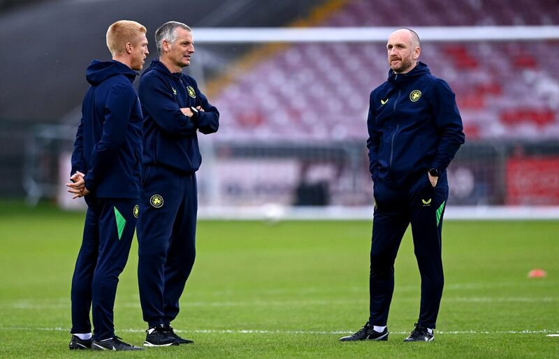 Republic of Ireland staff, from left, Republic of Ireland coach Paul McShane, Republic of Ireland U21 manager Jim Crawford and Republic of Ireland assistant manager Stephen O'Donnell before the UEFA European U21 Championship qualifier match between the Republic of Ireland and England at Turner's Cross Stadium in Cork. Photo by Ben McShane/Sportsfile Republic of Ireland staff, from left, Republic of Ireland coach Paul McShane, Republic of Ireland U21 manager Jim Crawford and Republic of Ireland assistant manager Stephen O'Donnell before the UEFA European U21 Championship qualifier match between the Republic of Ireland and England at Turner's Cross Stadium in Cork. Photo by Ben McShane/Sportsfile