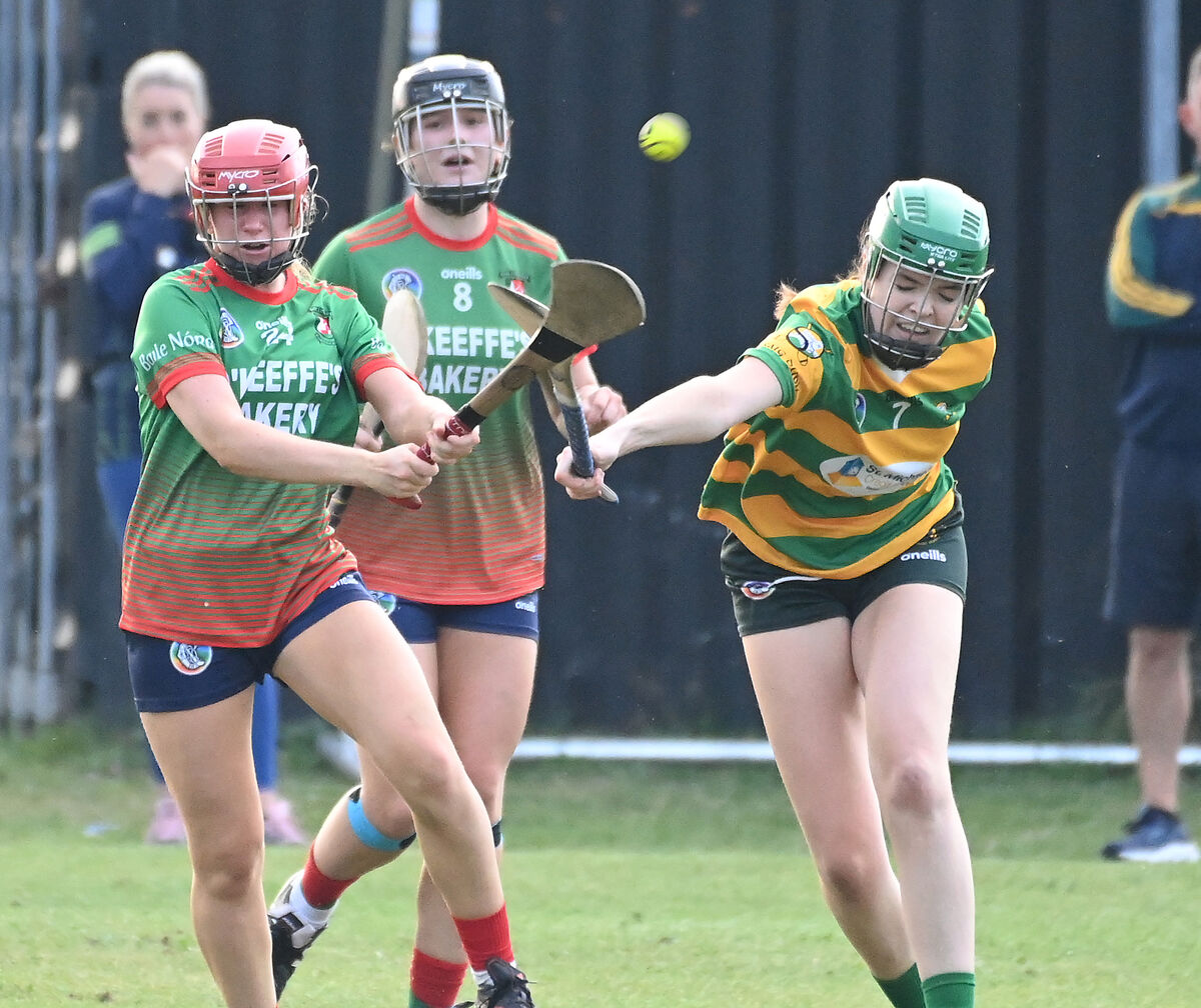 Ballinora's Eimear Wolfe is tackled by Blackrock's Oonagh Grimley. The Rockies captain will be hoping to lead her club to victory in the SE Systems Cork senior camogie championship final for the first time since 1952. Picture: Eddie O'Hare