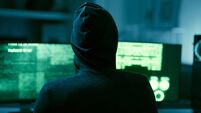 Hacker, IT and person with code on computer, programming and phishing scam with malware or virus. Hacking, system glitch and clo