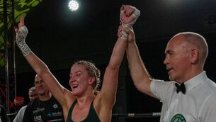 <p>Christina Desmond after winning the BUI Women’s Lightweight Title after she beat Louise Craven at the Siam Warriors Event at the GCU Parochial Arena last Friday night. Picture: Jack Walsh.</p>