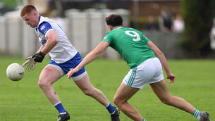 <p> Luke Keating, Kildorrery, takes on Podge Hannon, Glanworth, in the McCarthy Insurance Group Intermediate A Football Championship relegation play-off replay at Shanballymore. Picture: Jim Coughlan.</p> <p> Luke Keating, Kildorrery, takes on Podge Hannon, Glanworth, in the McCarthy Insurance Group Intermediate A Football Championship relegation play-off replay at Shanballymore. Picture: Jim Coughlan.</p>