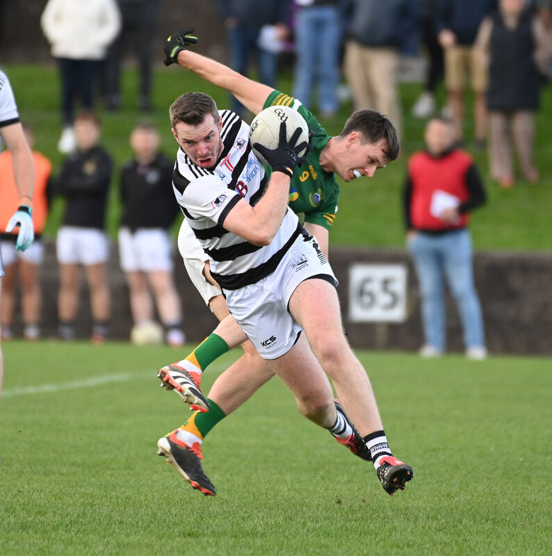 St Nicks' James Morrissey wins the ball from Cobh's Conor McLoughlin. Picture: Eddie O'Hare