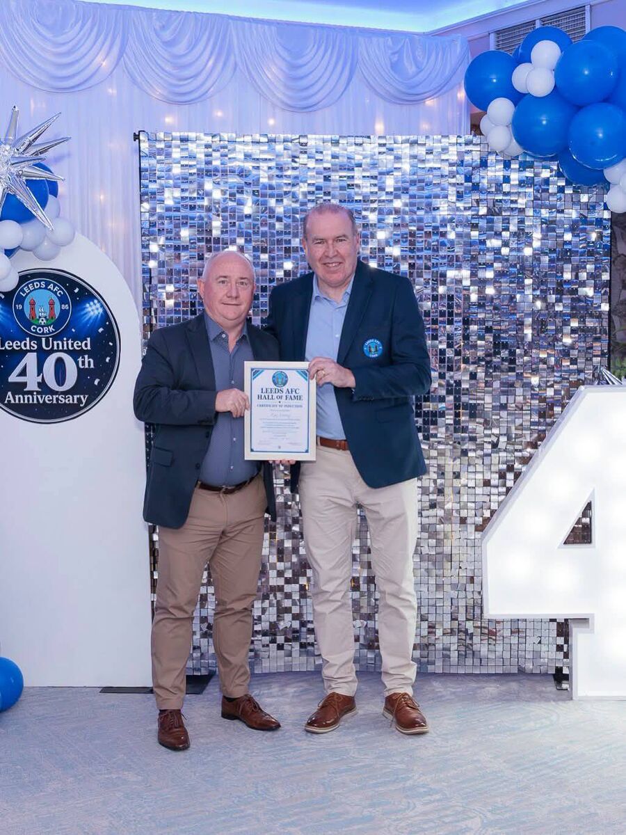 Donal Buckley being presented with his Leeds AFC Hall of Fame award from chairman Ger Meaney. Donal Buckley being presented with his Leeds AFC Hall of Fame award from chairman Ger Meaney.