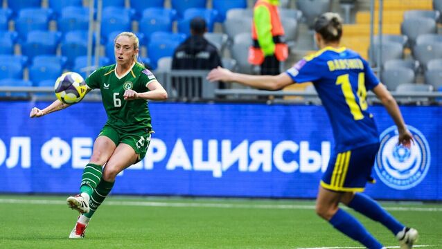<p>Ireland’s Megan Connolly fires a shot against Kazakhstan. Picture: INPHO</p>