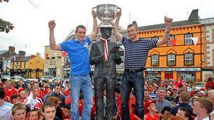 <p>Cork captain Graham Canty and Nicholas Murphy lifting the Sam Maguire Cup high over the statue of Sam Maguire in 2010. Picture: Denis Minihane.</p> <p>Cork captain Graham Canty and Nicholas Murphy lifting the Sam Maguire Cup high over the statue of Sam Maguire in 2010. Picture: Denis Minihane.</p>