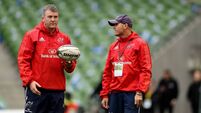 Munster’s assistant coaches Anthony Foley and Jacques Nienaber 8/10/2016