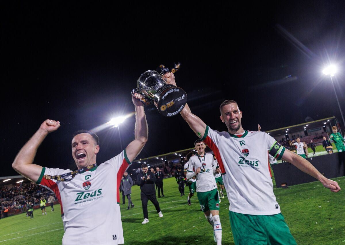 Cork City’s Charlie Lyons and Fiacre Kelleher celebrate their title. Picture: ©INPHO/Tom Maher Cork City’s Charlie Lyons and Fiacre Kelleher celebrate their title. Picture: ©INPHO/Tom Maher