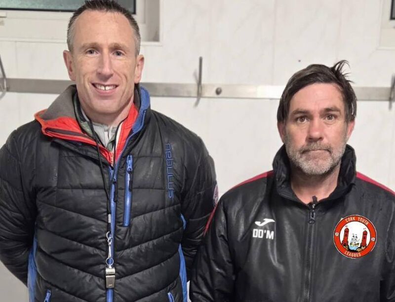 The Cork Youth League manager Conor Murray with his trusted assistant coach Don O'Mahony after this challenge game at Cobh last Sunday. The Cork Youth League manager Conor Murray with his trusted assistant coach Don O'Mahony after this challenge game at Cobh last Sunday.
