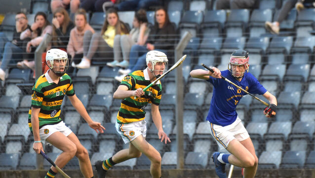 <p> Ethan Twomey of St Finbarr's tries to get away from Glen Rovers pair Ryan Long and Danny Murphy in the Rebel Óg Carrigaline Court Hotel Premier 1 U18 HC game at Pairc Úi Rinn in 2019. Picture Dan Linehan</p> <p> Ethan Twomey of St Finbarr's tries to get away from Glen Rovers pair Ryan Long and Danny Murphy in the Rebel Óg Carrigaline Court Hotel Premier 1 U18 HC game at Pairc Úi Rinn in 2019. Picture Dan Linehan</p>