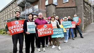 <p>ASTI, TUI and Forsa union members on the picket at Cork Educate Together Secondary School during the strike by public sector workers on Wednesday. Picture: Larry Cummins.</p>