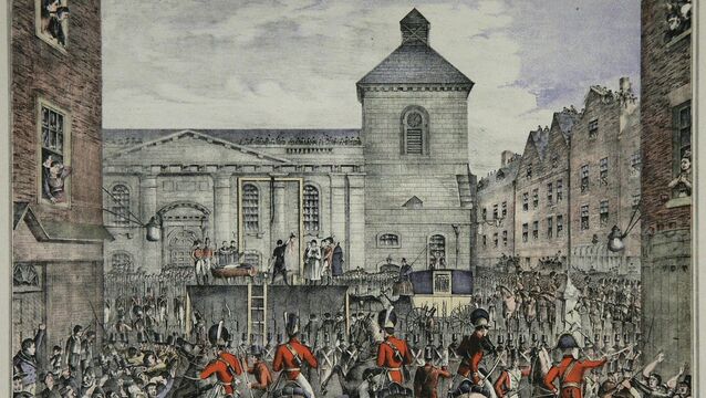 <p>An 1877 illustration of the execution of Robert Emmet, which took place before a large crowd in Thomas Street, Dublin, in 1803</p>