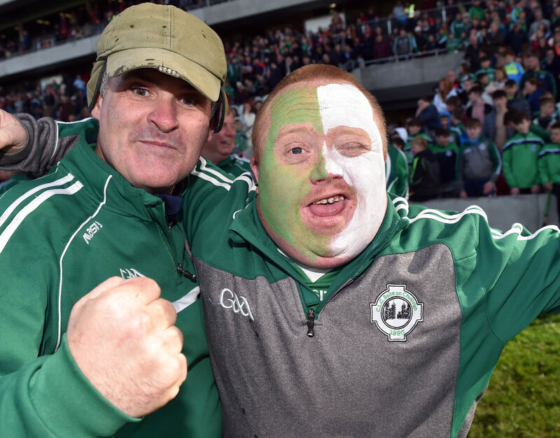 Ballincollig supporters Daniel McCarthy and Stuart McCarthy celebrate after defeating Blackrock in the IHC final in 2018. Picture: Eddie O'Hare Ballincollig supporters Daniel McCarthy and Stuart McCarthy celebrate after defeating Blackrock in the IHC final in 2018. Picture: Eddie O'Hare