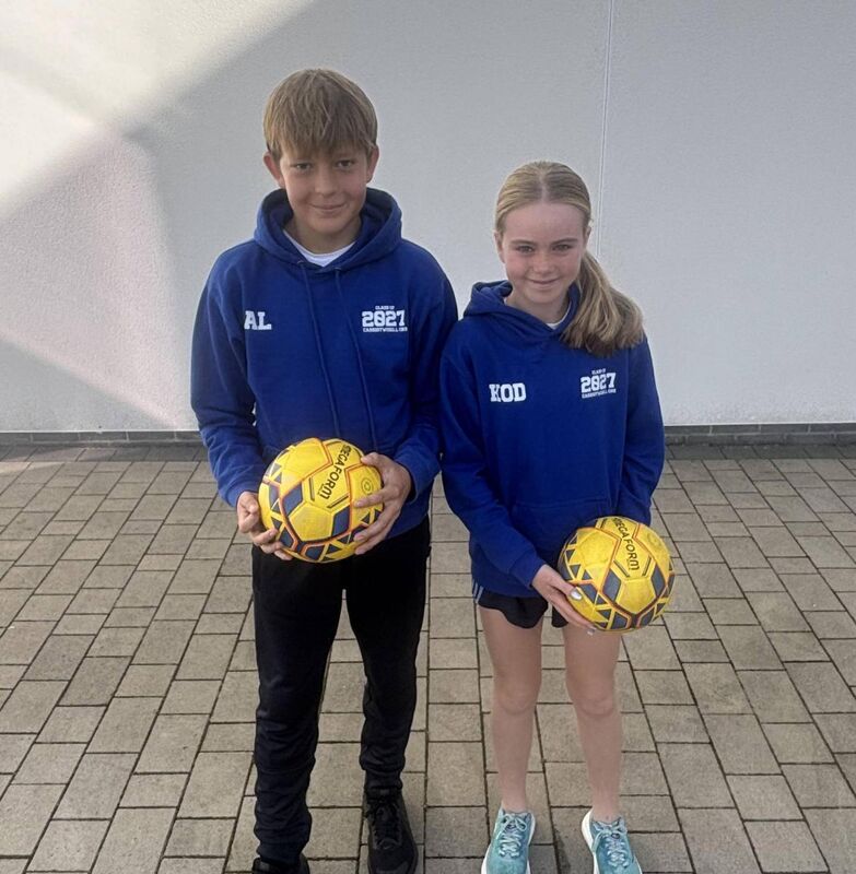 The Carrigtwohill CNS team captains Ajus Lepeska and Kaitlin O’Dea ahead of the Cork Primary Cup. The Carrigtwohill CNS team captains Ajus Lepeska and Kaitlin O’Dea ahead of the Cork Primary Cup.
