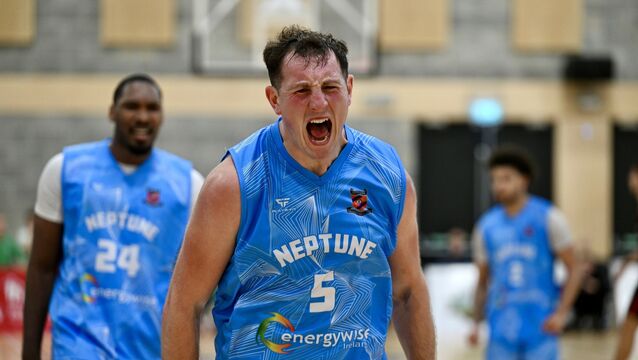 <p> Sean McCarthy reacts to a comeback score for Energywise Ireland Neptune against Ballincollig in the final minutes in the Domino’s Men’s Superleague against Energywise Ireland Neptune at MTU Arena. Picture: Larry Cummins</p>