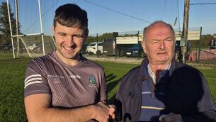 <p>Joe Lynch accepting the Con Murphy Cup from Myles Barry Chairman of the SE Board, following Valley Rovers' victory over Kinsale in the Ross Oil Junior A Hurling final at Shanbally. </p> <p>Joe Lynch accepting the Con Murphy Cup from Myles Barry Chairman of the SE Board, following Valley Rovers' victory over Kinsale in the Ross Oil Junior A Hurling final at Shanbally. </p>
