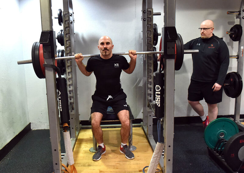 Cork boxer Gary' Spike' O'Sullivan in training at gym , with Dave O'Connell, Strength and conditioning coach at The Mardyke Arena Cork boxer Gary' Spike' O'Sullivan in training at gym , with Dave O'Connell, Strength and conditioning coach at The Mardyke Arena