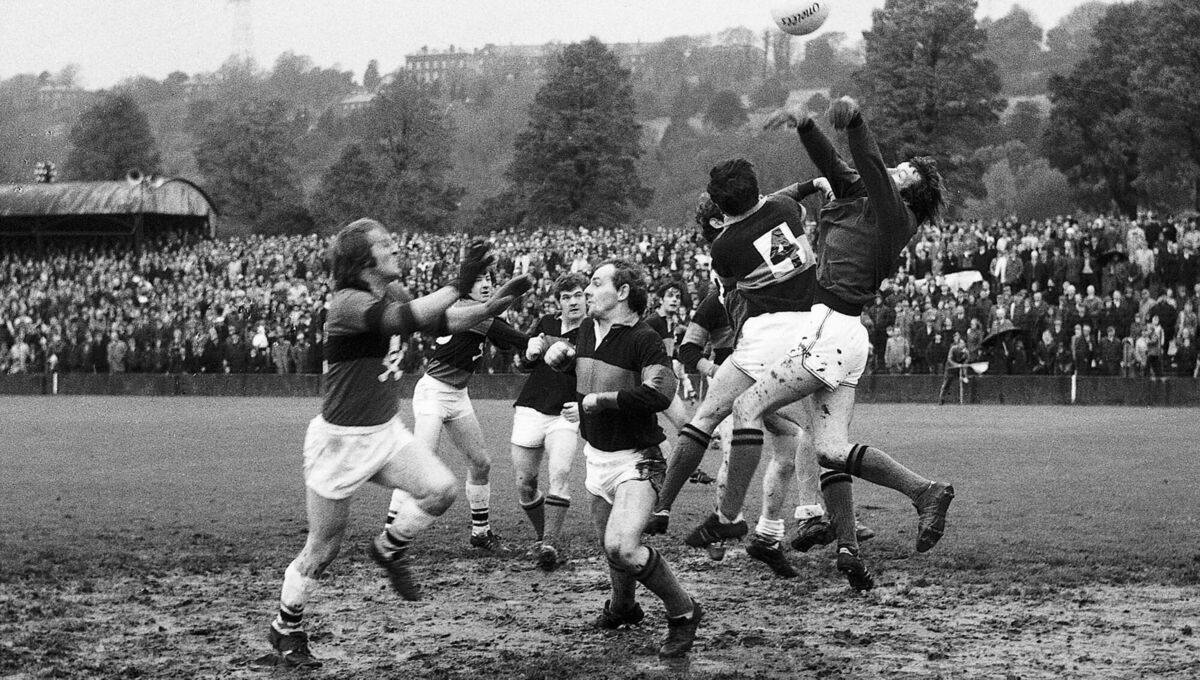 Billy Morgan and Brian Murphy clear the ball during a UCC attack in 1972. Billy Morgan and Brian Murphy clear the ball during a UCC attack in 1972.