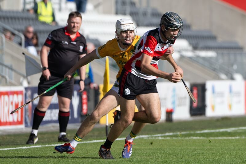 Ballincollig’s Kevin O’Leary under pressure from Dungourney‘s Jack Leahy. Picture: Chani Anderson Ballincollig’s Kevin O’Leary under pressure from Dungourney‘s Jack Leahy. Picture: Chani Anderson