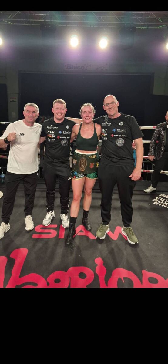 Christina Desmond with her trainers Noel Murphy, Tommy McCormack and her manager Kevin Crowley after she won the IBU Irish title at the GUC Parochial Arena. Christina Desmond with her trainers Noel Murphy, Tommy McCormack and her manager Kevin Crowley after she won the IBU Irish title at the GUC Parochial Arena.