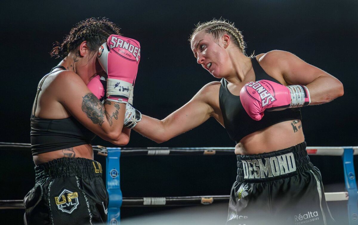 Cork's Christina Desmond in action against Johana Rajmont of Czechia on the Siam Warriors Promotions Card at the Parochial Hall, Cork's Christina Desmond in action against Johana Rajmont of Czechia on the Siam Warriors Promotions Card at the Parochial Hall,