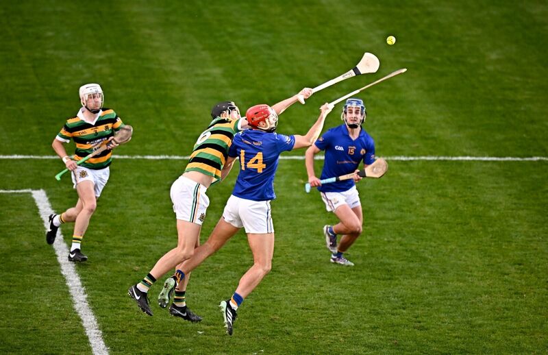 St Finbarr's captain Brian Hayes about to score a first-half point despite the attentions of Cork team-mate Robert Downey of Glen Rovers. Picture: Seb Daly/Sportsfile