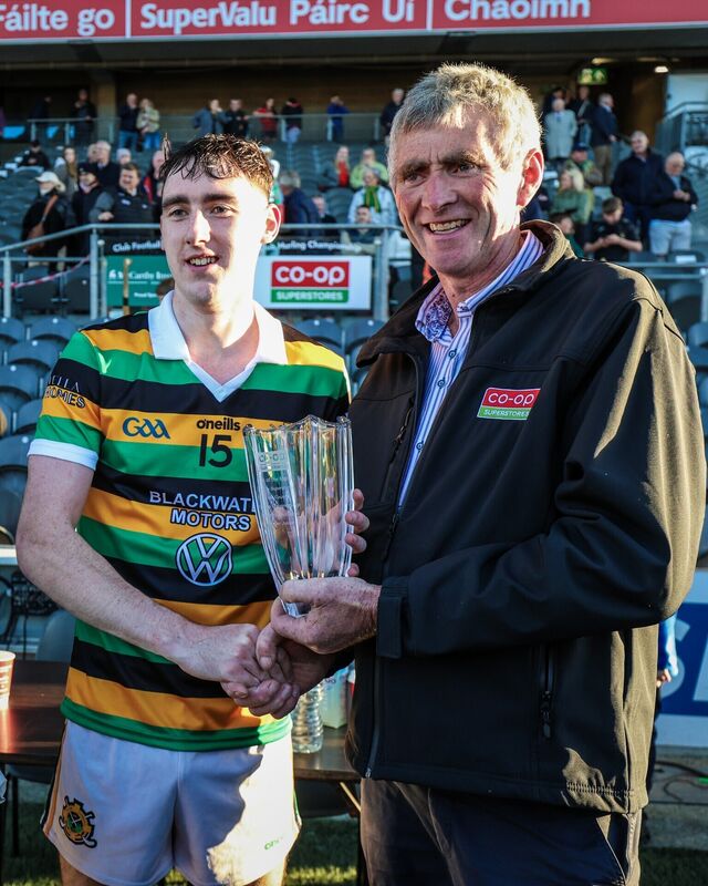 Eoin O'Leary of Glen Rovers is presented with the Player of the match award Eoin O'Leary of Glen Rovers is presented with the Player of the match award