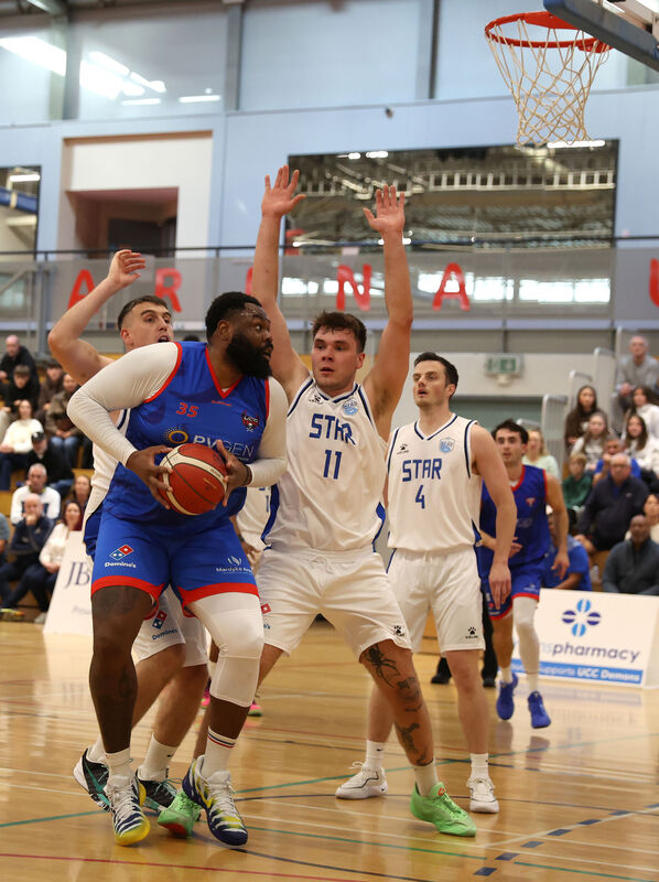 Elijah Tillman, UCC Demons, Liam Pettigrew and Rapolas Buivdas, Belfast Star. Elijah Tillman, UCC Demons, Liam Pettigrew and Rapolas Buivdas, Belfast Star.