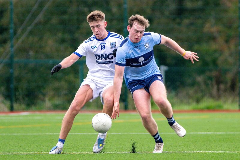 Clonakilty’s Conrad Murphy and St Flannan's James Moloney fight for the ball. Picture: Chani Anderson Clonakilty’s Conrad Murphy and St Flannan's James Moloney fight for the ball. Picture: Chani Anderson