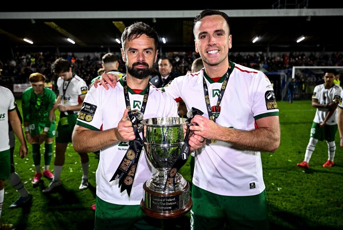 Greg Bolger, left, and Charlie Lyons of Cork City celebrate the title win. Picture: Ben McShane/Sportsfile Greg Bolger, left, and Charlie Lyons of Cork City celebrate the title win. Picture: Ben McShane/Sportsfile