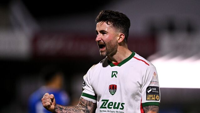 <p>Seani Maguire of Cork City celebrates after scoring his side's second goal during the SSE Airtricity Men’s First Division match between Cork City and Finn Harps at Turner's Cross in Cork. Picture: Ben McShane/Sportsfile</p>