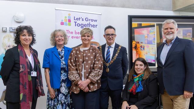 <p>Katherine Harford of Let's Grow Together with board members Anne Horgan; Niamh O'Connor; Lord Mayor Cllr Damian Boylan; board member Julie Helen and chairperson of the board of directors Kevin Fitzgibbon. Picture: Dylan Murphy.</p>