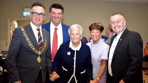 <p>Founder member of the Farranree Community Association, 94-year-old Nan Higgins, with her daughter Denise, a current board member; Lord Mayor of Cork, councillor Damian Boylan; Seán Coleman, board member; and councillor Kenneth Collins, chairman, board of management, at the official opening of the centre following its refurbishment. Picture: Mike English</p>