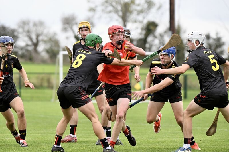 Danny O’ Donovan of CBC battles to hold possession despite the attentions of a number of defenders. Picture: Larry Cummins Danny O’ Donovan of CBC battles to hold possession despite the attentions of a number of defenders. Picture: Larry Cummins