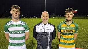 <p>Ted McGrath, Valley Rovers captain, referee Alan O'Connor and Ryan Deasy, Ballymartle, at the Ross Oil U21 Hurling Championship game in Riverstick. </p> <p>Ted McGrath, Valley Rovers captain, referee Alan O'Connor and Ryan Deasy, Ballymartle, at the Ross Oil U21 Hurling Championship game in Riverstick. </p>