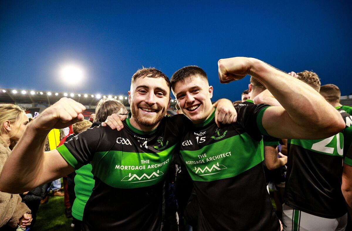 Nemo Rangers players Ronan Dalton and Bryan Hayes after beating St Finbarr's. Picture: Thomas Flinkow/Sportsfile