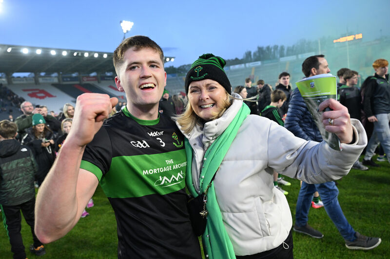  Mark Hill celebrates with his proud mum after the win for Nemo over the Barrs. Picture: Larry Cummins