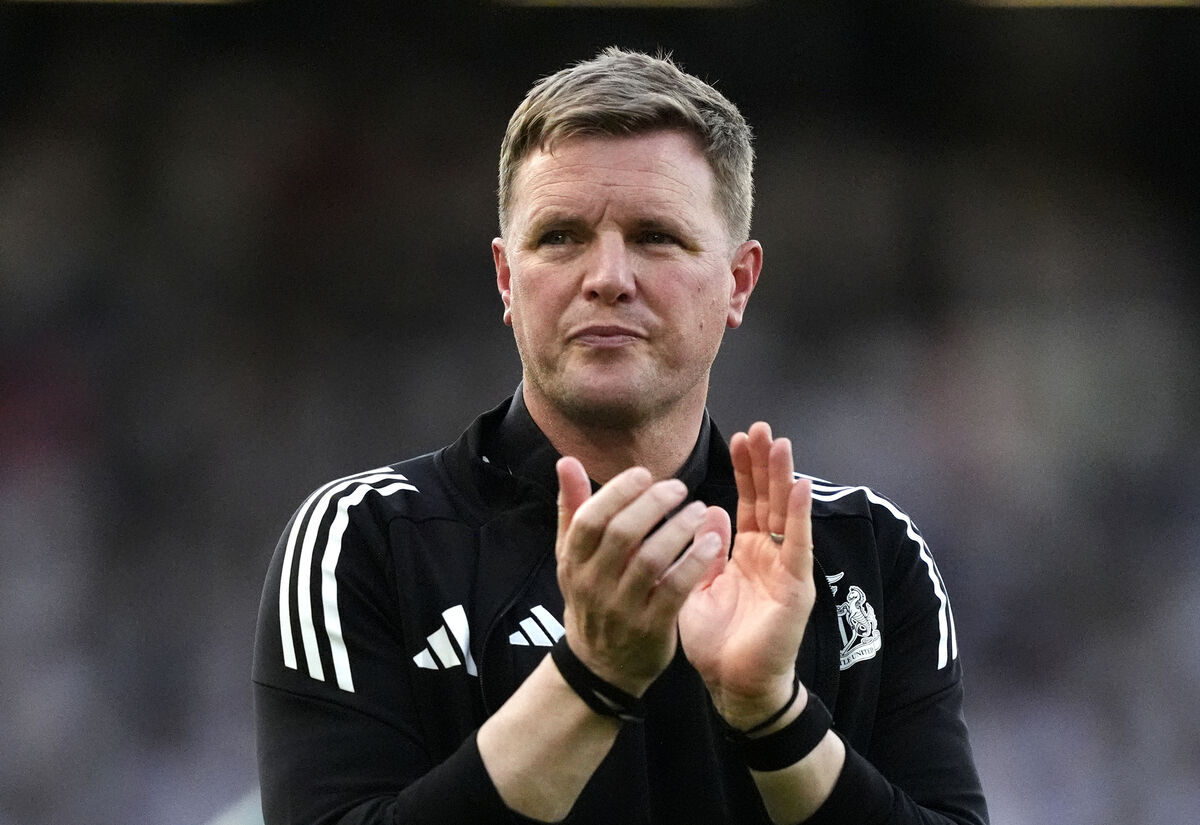 Newcastle United manager Eddie Howe applauds the fans following the Premier League match at Craven Cottage, London.