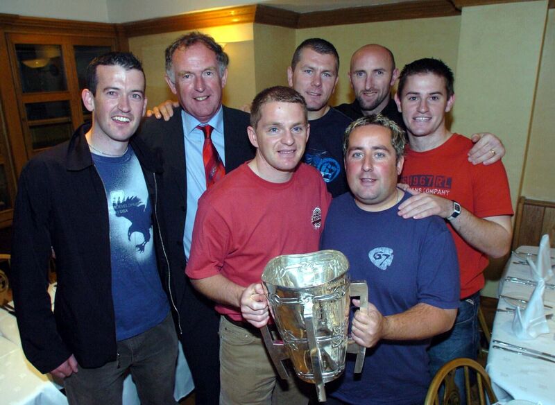 Celebrating with Liam MacCarthy at Beamish and Crawford were Donal Óg Cusack, Dr Con Murphy, Joe Deane, Diarmuid O'Sullivan, Jim McEvoy, Brian Corcoran and Kieran Murphy. Picture: Eddie O'Hare Celebrating with Liam MacCarthy at Beamish and Crawford were Donal Óg Cusack, Dr Con Murphy, Joe Deane, Diarmuid O'Sullivan, Jim McEvoy, Brian Corcoran and Kieran Murphy. Picture: Eddie O'Hare