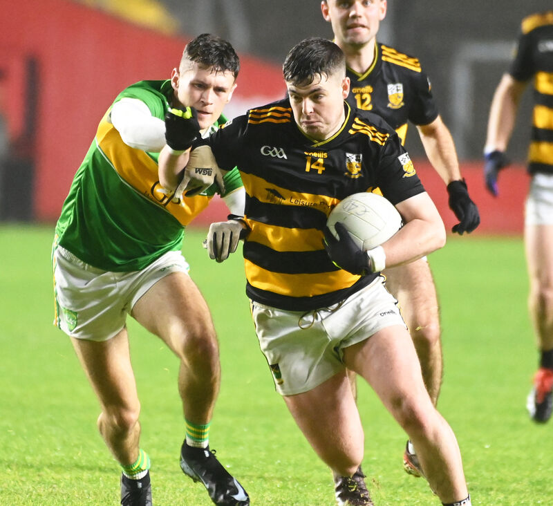 Buttevant's Conor Hanlon holds off Kilmurry's Max O'Leary. Picture: Eddie O'Hare