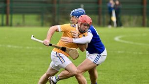 <p> Paddy Walsh battles for Kilshannig against St Declan’s, Ardmore. Picture: Larry Cummins</p>