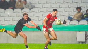 <p> Uibh Laoire's Ian Jones breaks away from Kiskeam’s Seán Meehan. Picture: Noel Sweeney</p> <p> Uibh Laoire's Ian Jones breaks away from Kiskeam’s Seán Meehan. Picture: Noel Sweeney</p>
