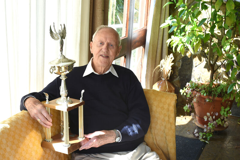 Dave Roche with the Over 60s trophy he won in 1985.